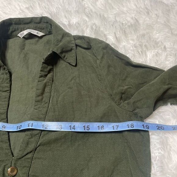Zara Dress Army Green Corduroy Tiered Small Long Sleeve Vneck Gold Button Fall - Picture 6 of 10